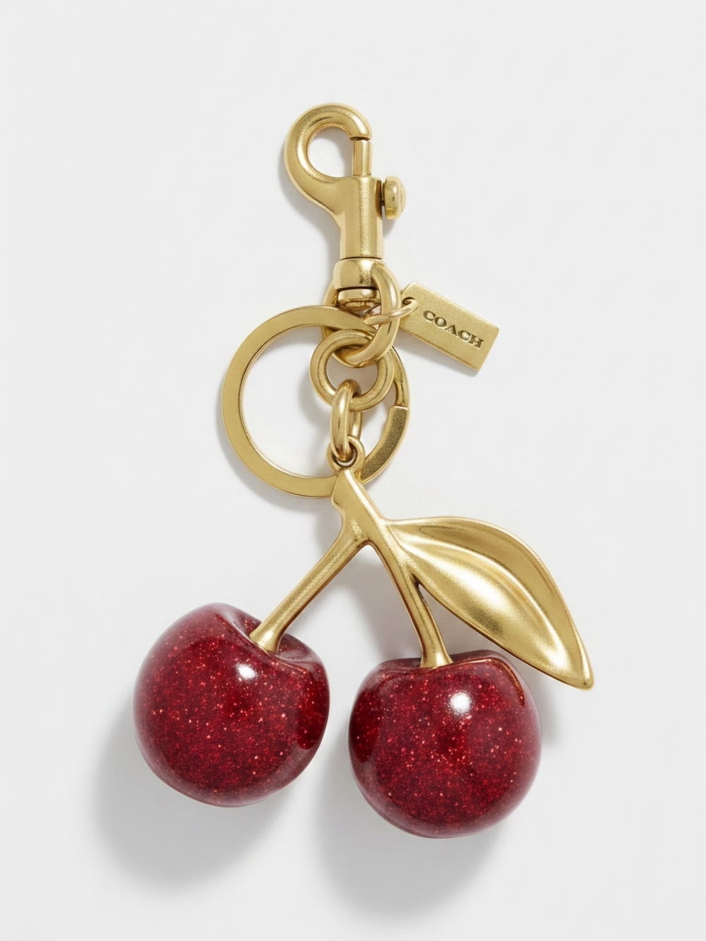 Coach Gold-Tone Keychain with Red Glitter Cherry Charms
